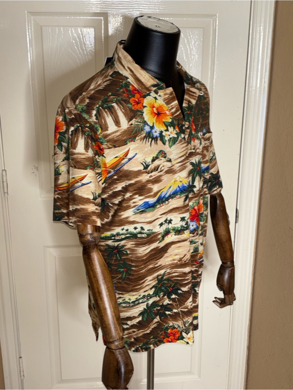 Polo Ralph Lauren Brown TROPICAL PRINT Cotton Linen Blend Collared Polo Shirt - Picture 4 of 9